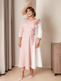 Plus Size Mother Of The Bride A Line Dress With Three Quarter Sleeves
