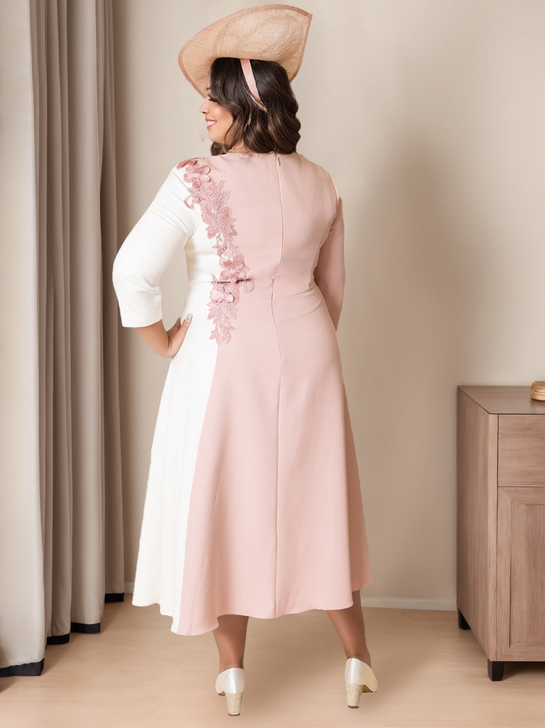 Plus Size Mother Of The Bride A Line Dress With Three Quarter Sleeves