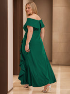 Plus Size Off Shoulder Floor Length Ruffled Sheath Dress Mother Of The Bride