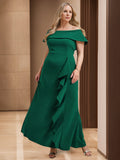 Plus Size Off Shoulder Floor Length Ruffled Sheath Dress Mother Of The Bride