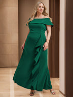 Plus Size Off Shoulder Floor Length Ruffled Sheath Dress Mother Of The Bride