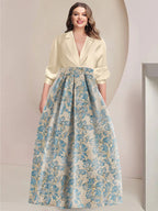 Printed Flower Plus Size Mother Of The Bride Dress With Shirt Collar