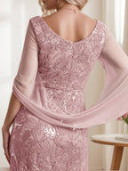 V Neck A Line Mother Of The Bride Ankle Length Solid Color Dress With Lace Sleeves
