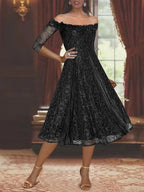 Off Shoulder Lace A Line Mother Of The Bride And Groom Dress With Half Sleeves