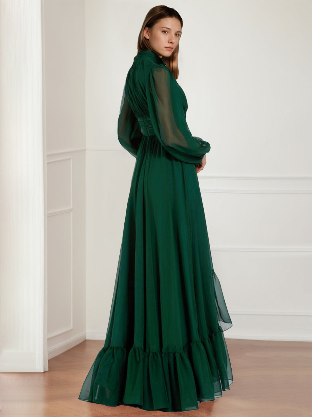 Mother Of The Bride Dress Asymmetrical A Line Jewel Neck Gown With Long Sleeves