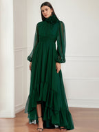 Mother Of The Bride Dress Asymmetrical A Line Jewel Neck Gown With Long Sleeves