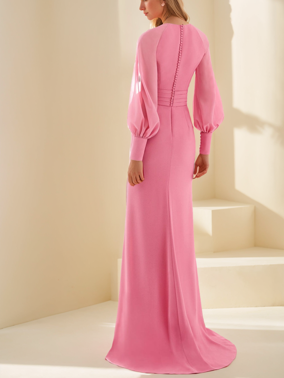 V Neck Floor Length Sheath Gown With Ruffles For Mother Of The Bride