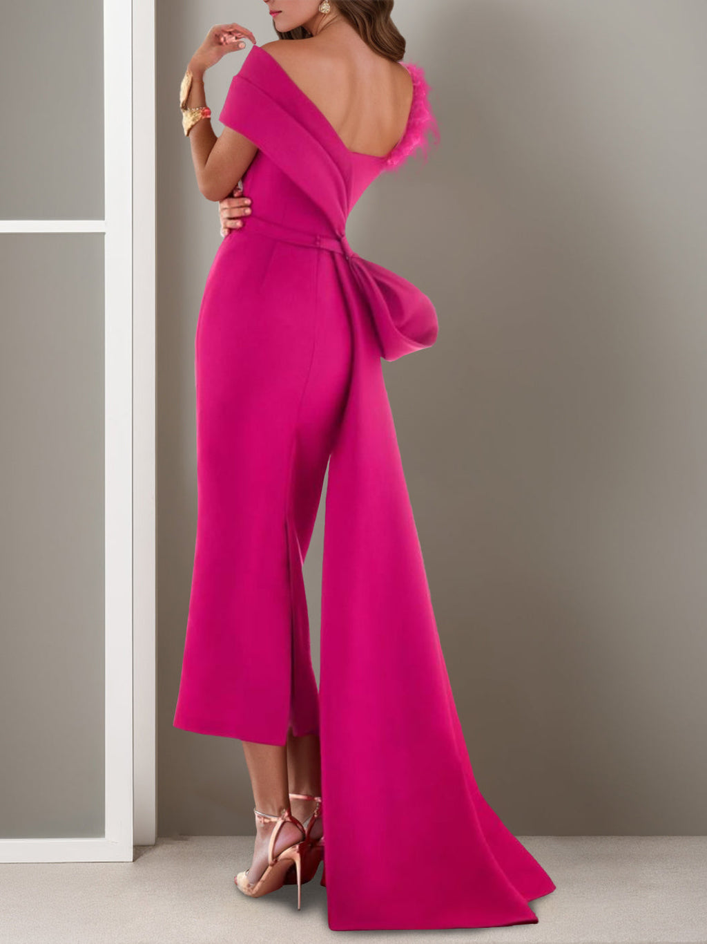 Off Shoulder Sheath Gown Mother Of The Bride Ankle Length Watteau Train