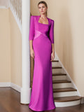 Floor Length Mother Of The Bride Dress With Ruffles And Three Quarter Sleeves