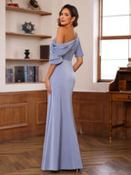 One Shoulder Silk Satin Gown With Ruffles For Mother Of The Bride