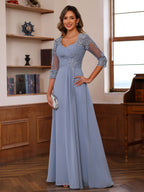 Sweetheart Neck A-Line Princess Gown with 3/4 Sleeves Floor-Length Lace Bridal Dress Featuring Ruffles & Appliques