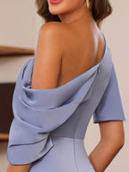 One Shoulder Silk Satin Gown With Ruffles For Mother Of The Bride