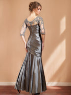 V Neck Trumpet Mermaid Mother Of The Bride Dress Three Quarter Sleeves Ruching