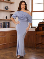 One Shoulder Silk Satin Gown With Ruffles For Mother Of The Bride