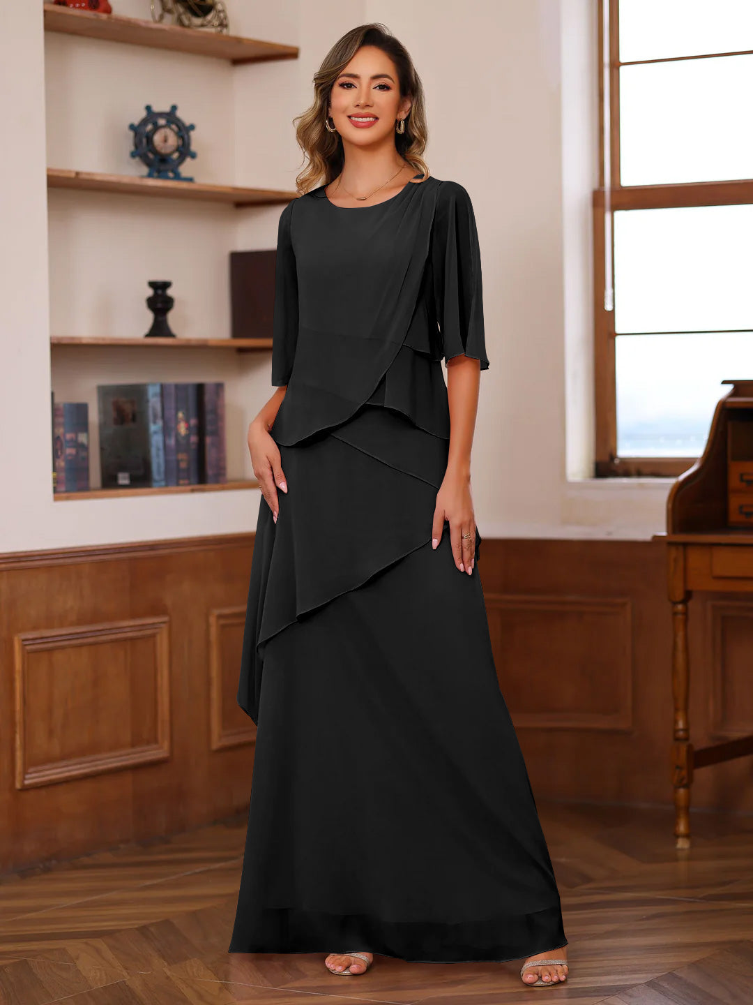 Floor Length A Line Princess Gown With Scoop Neck For Mother Of The Bride