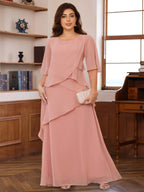 Plus Size Floor Length Mother Of The Bride A Line Dress With Scoop Neck