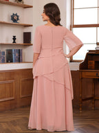 Plus Size Floor Length Mother Of The Bride A Line Dress With Scoop Neck