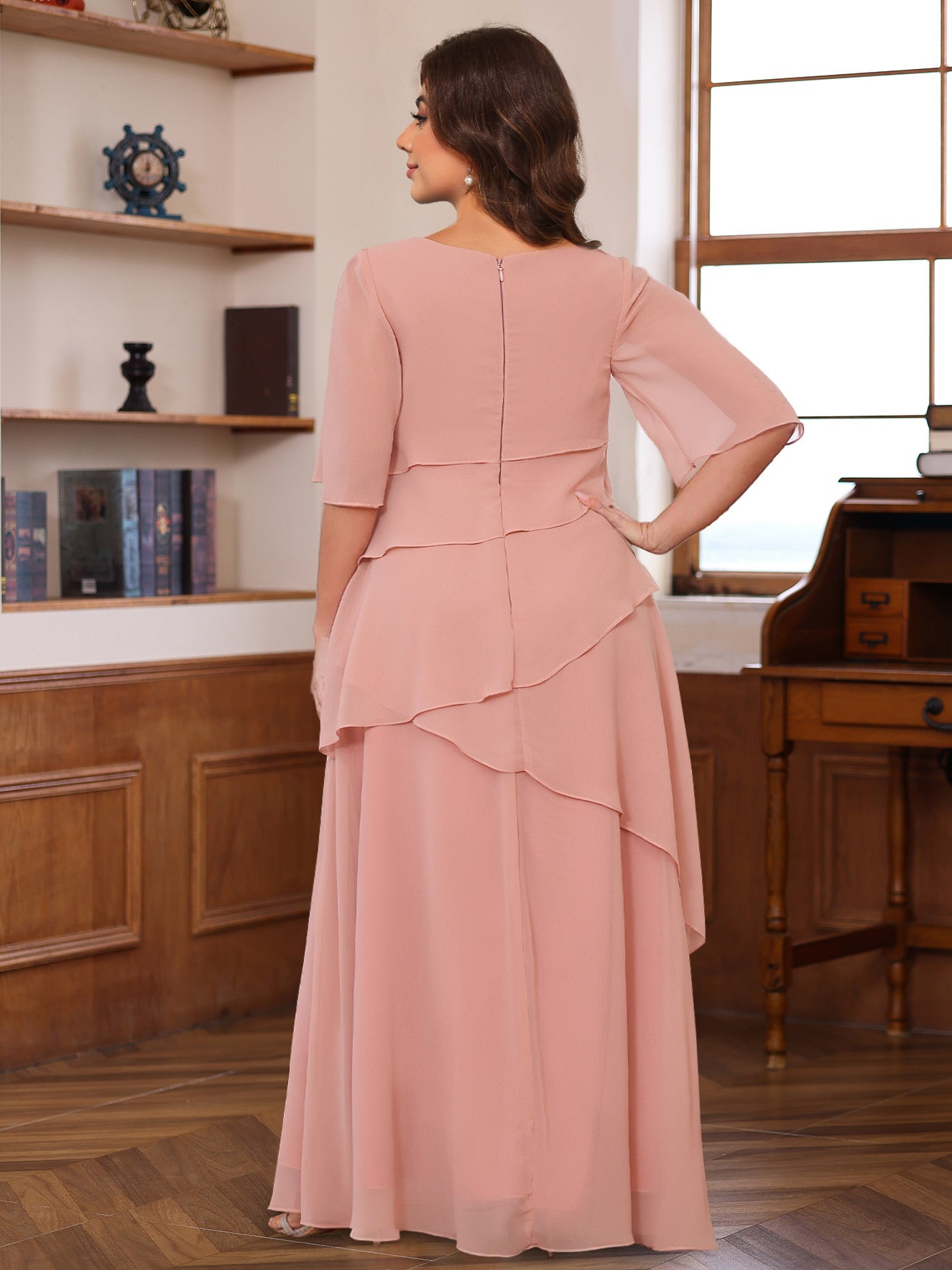 Plus Size Floor Length Mother Of The Bride A Line Dress With Scoop Neck