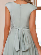 Floor Length Mother Of The Bride A Line Dress With Scoop Neck Ruffled Sleeves