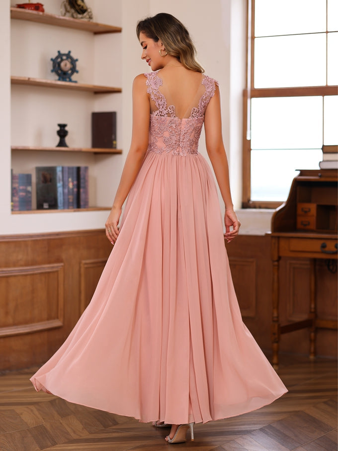 Floor Length Princess V Neck Mother Of The Bride Dress With Appliques Wrap