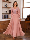 Floor Length Princess V Neck Mother Of The Bride Dress With Appliques Wrap