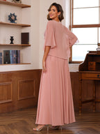 Floor Length Princess V Neck Mother Of The Bride Dress With Appliques Wrap
