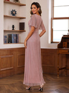V-Neck A-Line Princess Ankle-Length Dress For Mother Of The Bride With Ruffles