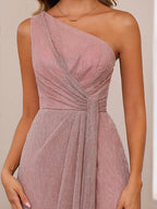 One Shoulder Ruffled Floor Length A Line Mother Of The Bride Dress
