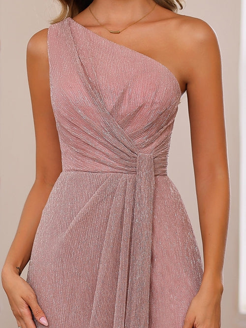 One Shoulder Ruffled Floor Length A Line Mother Of The Bride Dress