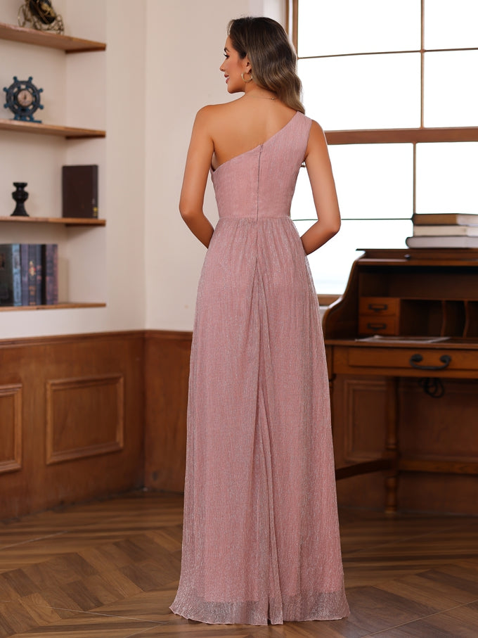 One Shoulder Ruffled Floor Length A Line Mother Of The Bride Dress