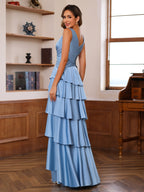 V Neck Sleeveless A Line Mother Of The Bride Dress With Ruffles Wrap
