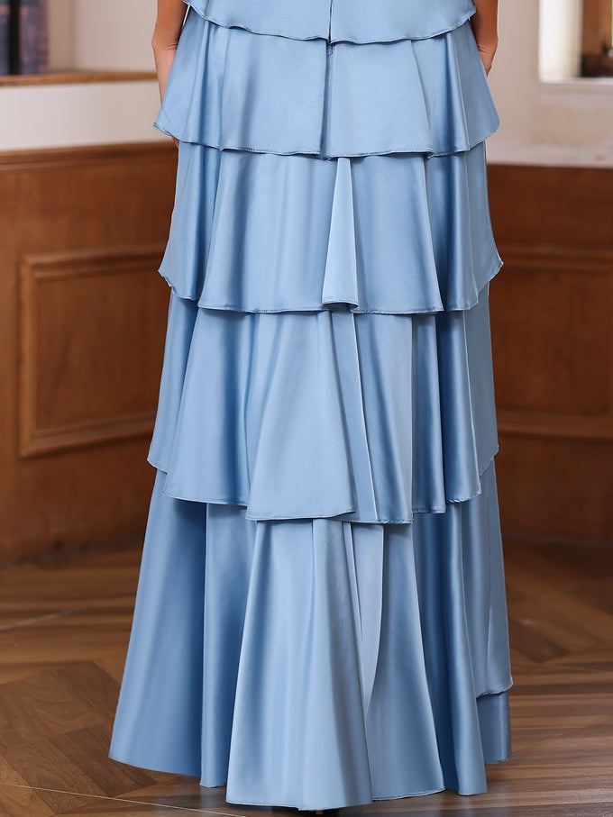 V Neck Sleeveless A Line Mother Of The Bride Dress With Ruffles Wrap