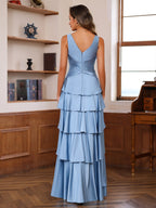 V Neck Sleeveless A Line Mother Of The Bride Dress With Ruffles Wrap