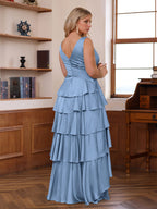 V Neck Sleeveless A Line Mother Of The Bride Dress With Ruffles Wrap