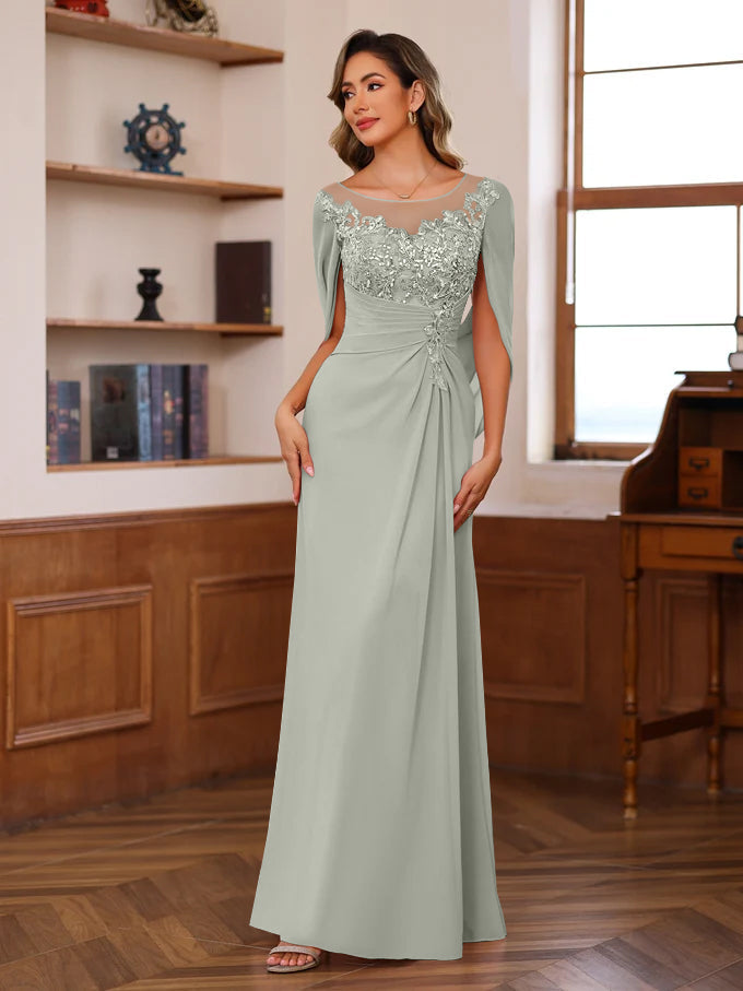 Floor Length A Line Mother Of The Bride Dresses With Pleated Sequins