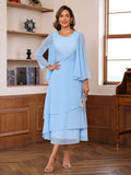 Princess A Line Tea Length Mother Of The Bride Dress With Ruffles And Jacket