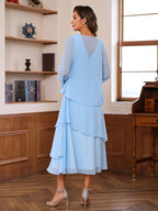 Princess A Line Tea Length Mother Of The Bride Dress With Ruffles And Jacket