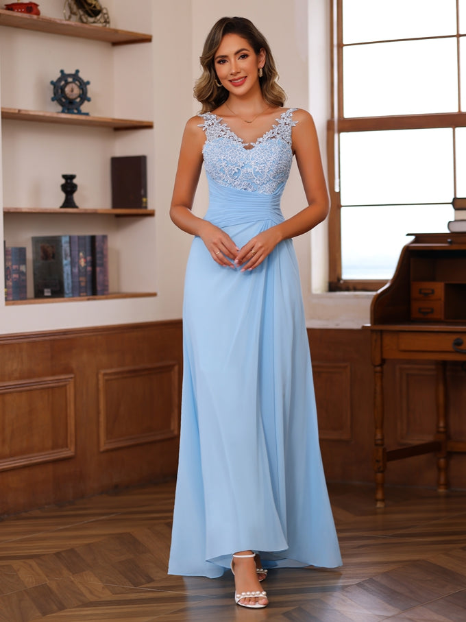Plus Size V Neck A Line Mother Of Bride Dress With Appliques Ruffles Wrap