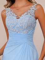 Plus Size V Neck A Line Mother Of Bride Dress With Appliques Ruffles Wrap