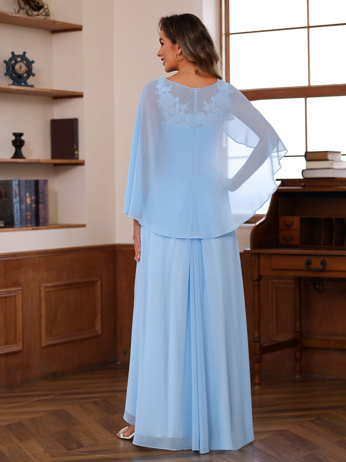 V Neck A Line Floor Length Mother Of The Bride Dress With Appliques Wrap