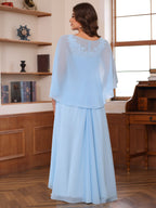 V Neck A Line Floor Length Mother Of The Bride Dress With Appliques Wrap