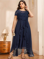 Plus Size Mother Of The Bride A Line Dress Scoop Neck Short Sleeves Bow Ruffles