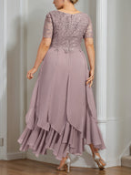 Plus Size Mother Of The Bride A Line Dress With Cascading Ruffles Ankle Length