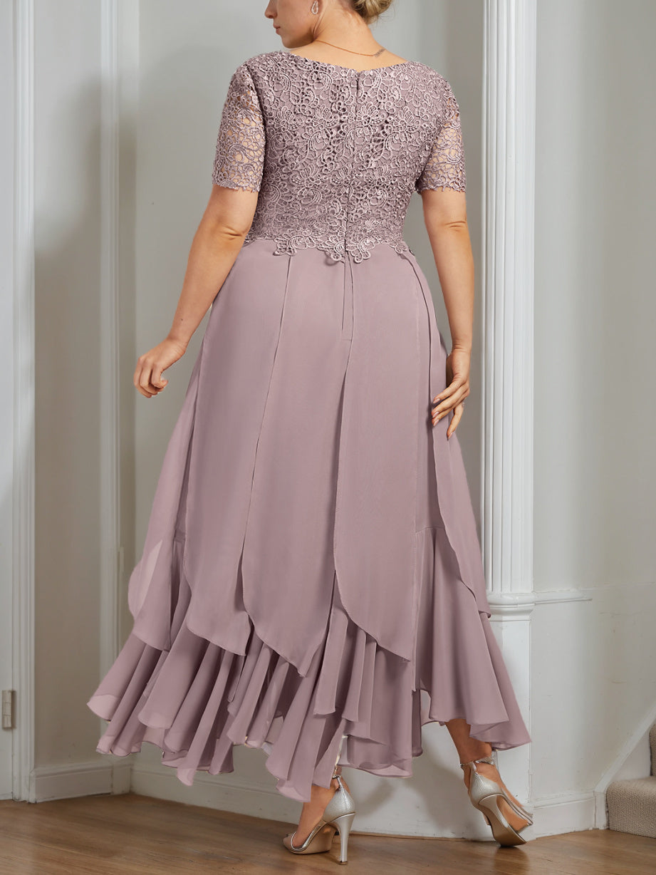 Plus Size Mother Of The Bride A Line Dress With Cascading Ruffles Ankle Length