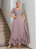 Plus Size Mother Of The Bride A Line Dress With Cascading Ruffles Ankle Length