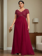 Plus Size V Neck A Line Mother Of The Bride Dress With Rhinestones And Pleats