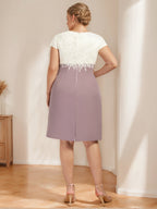 Plus Size Knee Length Mother Of The Bride A Line Dress V Neck Lace Appliques