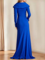 Floor Length V Neck Mermaid Trumpet Mother Of The Bride Dress Ruffled Sleeves