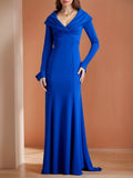 Floor Length V Neck Mermaid Trumpet Mother Of The Bride Dress Ruffled Sleeves