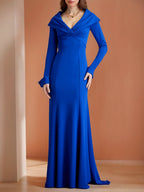 Floor Length V Neck Mermaid Trumpet Mother Of The Bride Dress Ruffled Sleeves